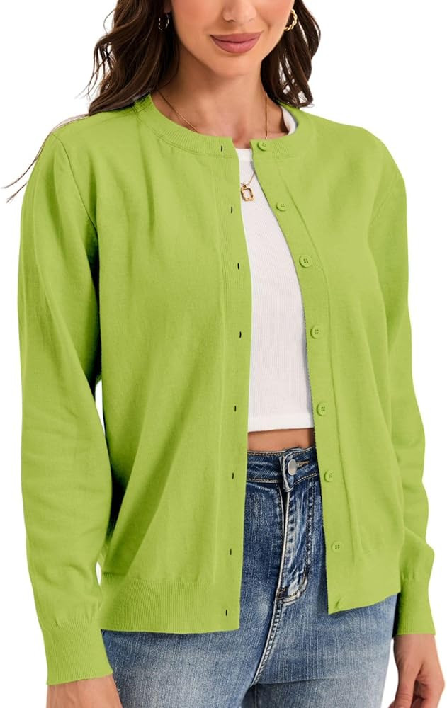 Womens Cardigan Sweaters Basic Button Down Casual Dressy Classic Crewneck Spring Long Sleeve Tops... | Amazon (US)