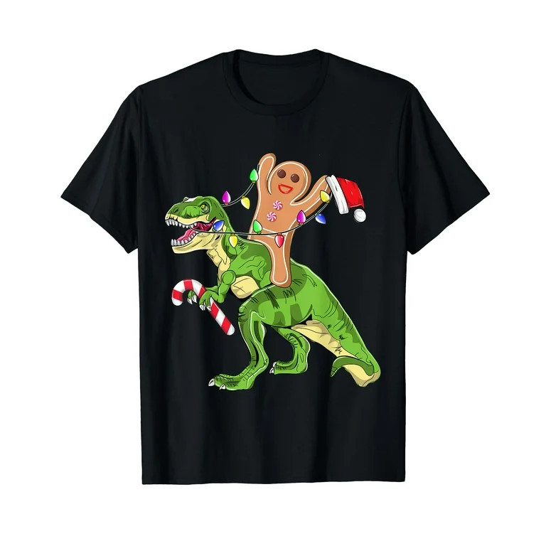 Gingerbread Man Riding Dinosaur T rex Christmas Boys Men T-Shirt | Walmart (US)