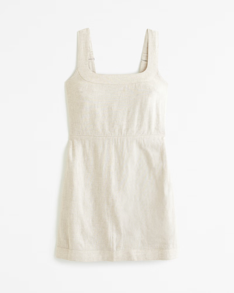 Abercrombie & Fitch Women's Linen-Blend Wide Strap Mini Dress in Beige - Size XS TALL | Abercrombie & Fitch (US)