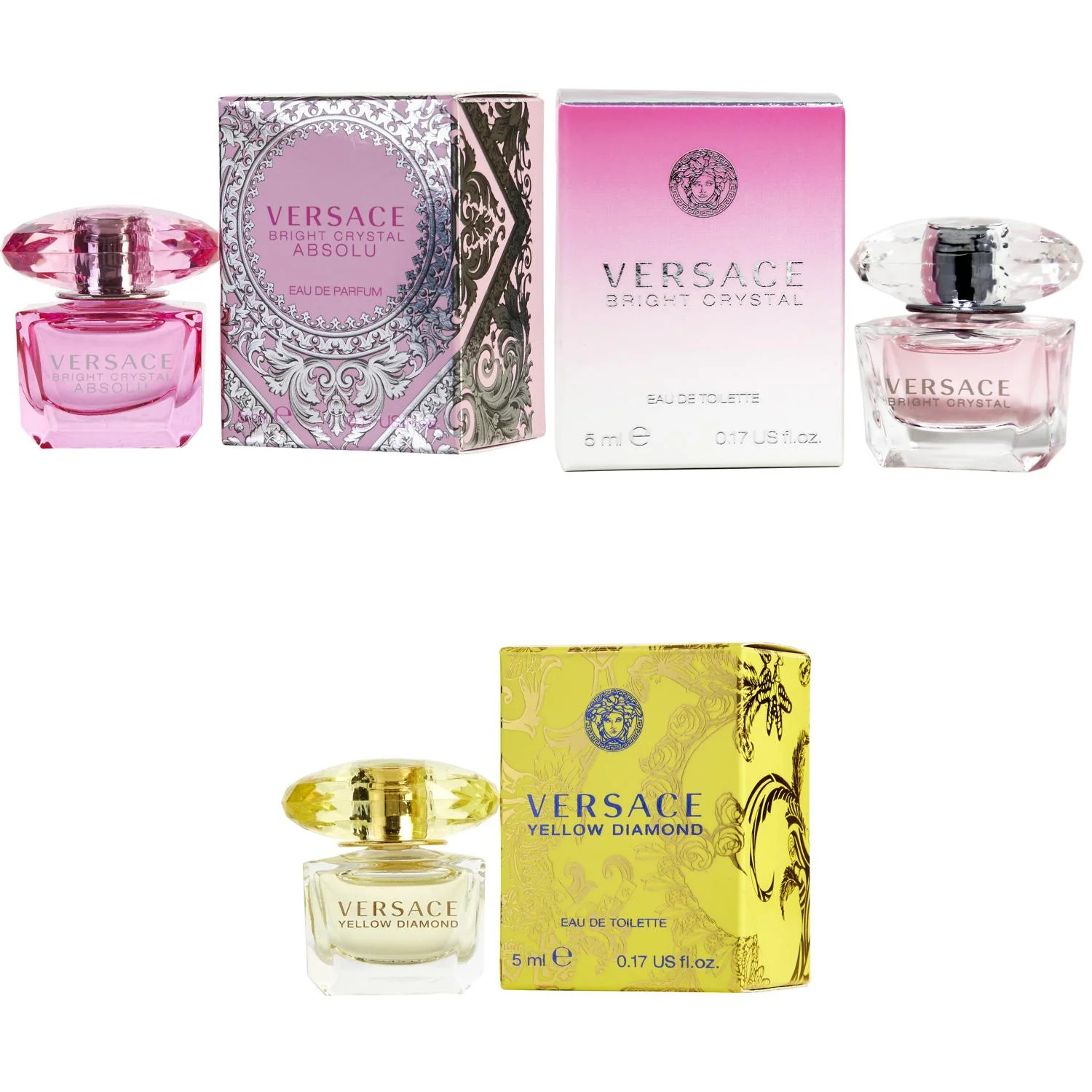 Versace Bright Crystal Absolu EDP, Bright Crystal EDT, Yellow Diamond EDT - 5ml Miniature Splash ... | Walmart (US)