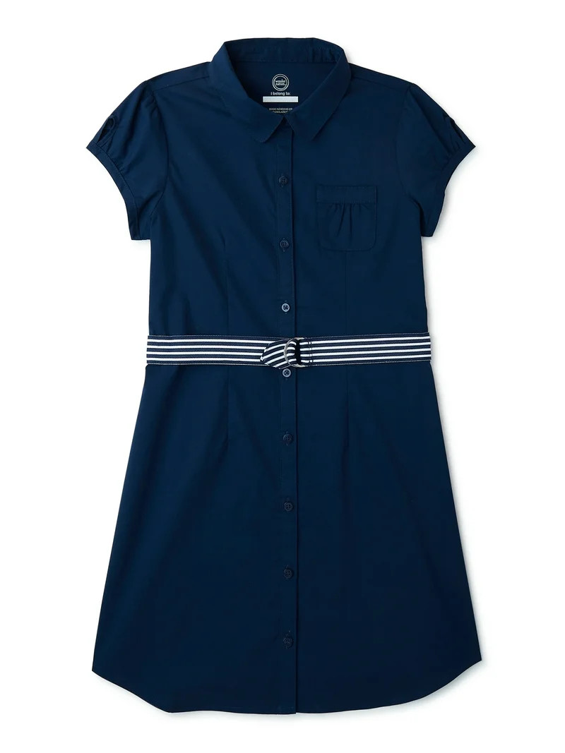 Wonder Nation Girls School Uniform Button-Up Shirt Dress, Sizes 4-16 - Walmart.com | Walmart (US)