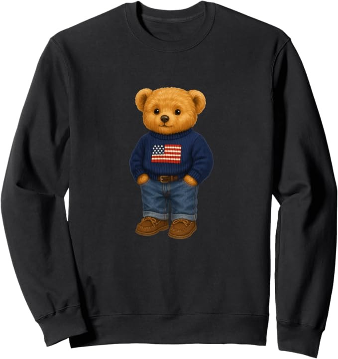 Cool American USA Teddy Bear Illustration Graphic Designs Sweatshirt | Amazon (US)