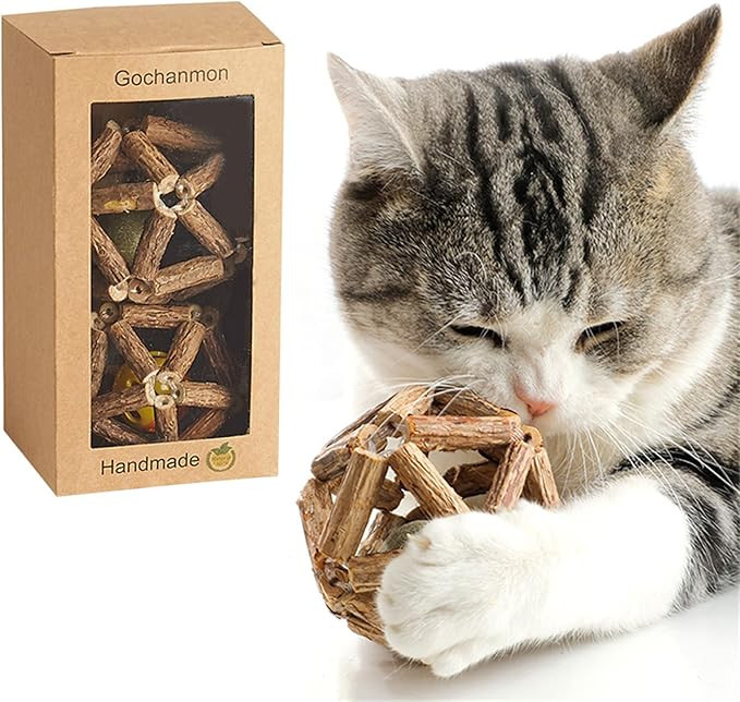 Gochanmon Catnip Toys-2Psc Natural Silvervine Stick Catnip Ball&Bell Ball-Cat Toys for Indoor Cat... | Amazon (US)