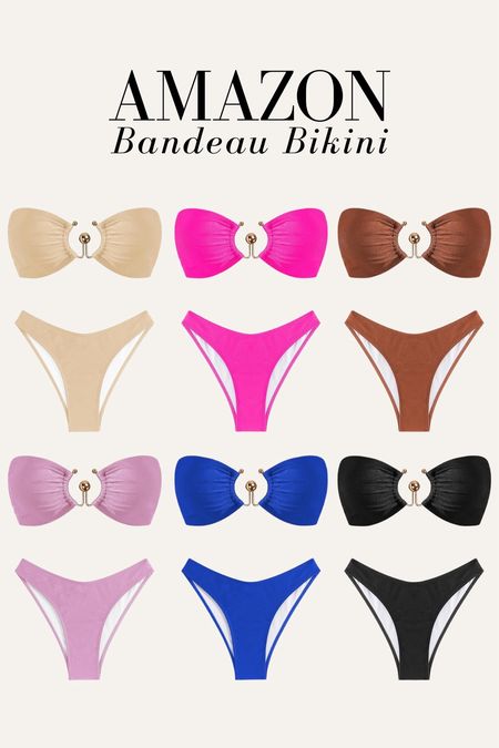 Amazon bandeau bikini I love!! Multiple colors, true to size wearing small, bikini, swimsuit, metallic bikini, pool style 

#LTKStyleTip #LTKSwim #LTKFindsUnder50