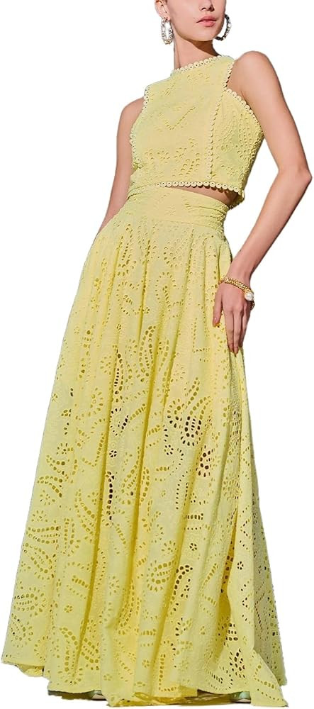 Melliflo Women's Summer 2 Piece Outfits Crop Tank Tops Long Skirt Set Sleeveless Maxi Dress Night... | Amazon (US)