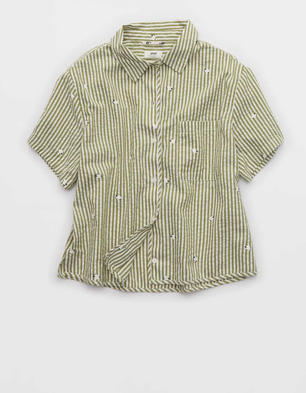 Aerie Seersucker Short Sleeve Pajama Top | American Eagle UK