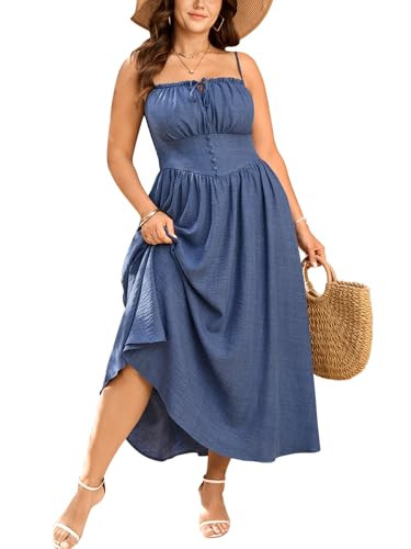 SHESTARR Plus Size Summer Dress Spaghetti Strap Sleeveless Boho Casual Sundress Beach Denim Dress... | Amazon (US)