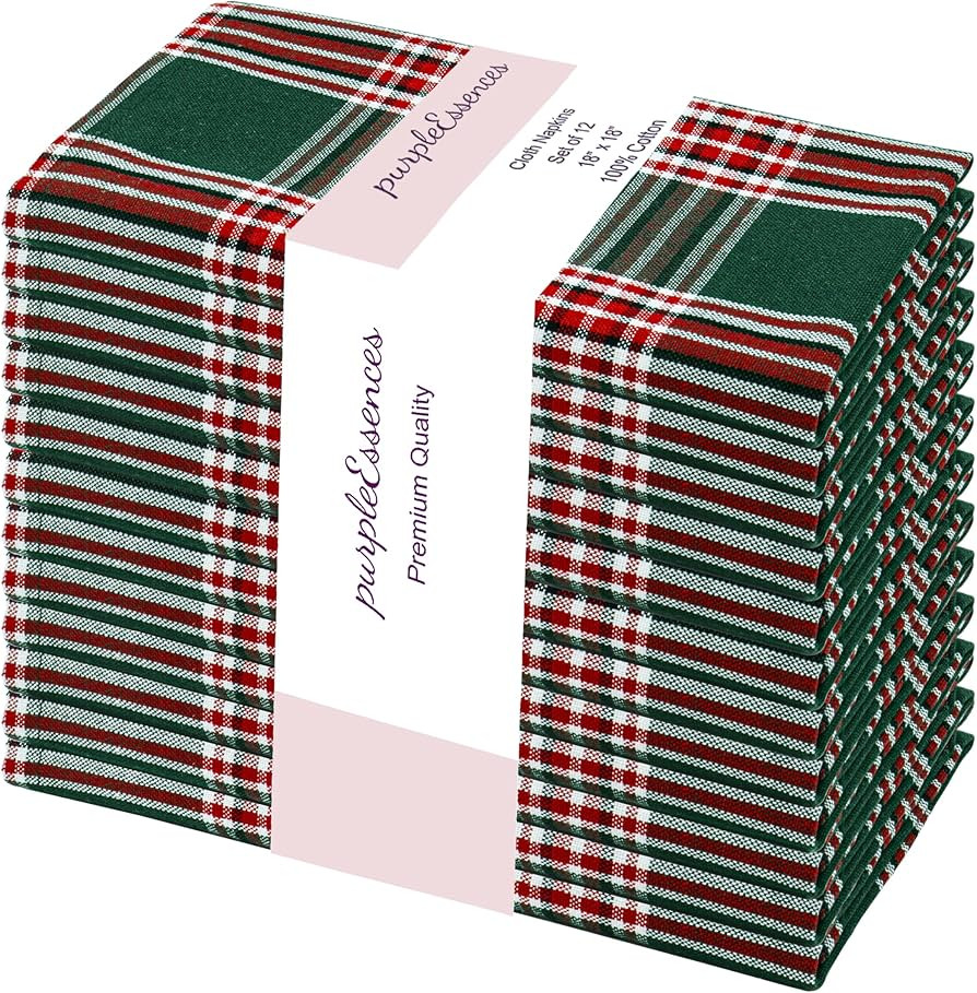 PurpleEssences Christmas Tartan Plaid Napkins -12 Pack 100% Cotton Cloth Napkins Scottish Tartan ... | Amazon (US)