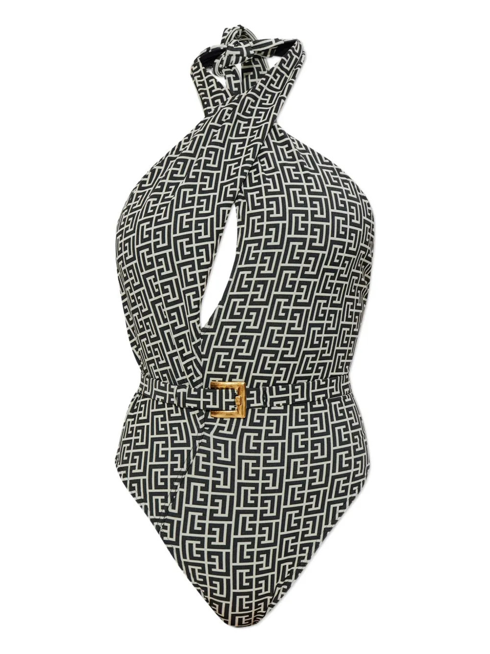 Balmain Geometric-Jacquard One-Piece Swimsuit — Black | Italist Inc.