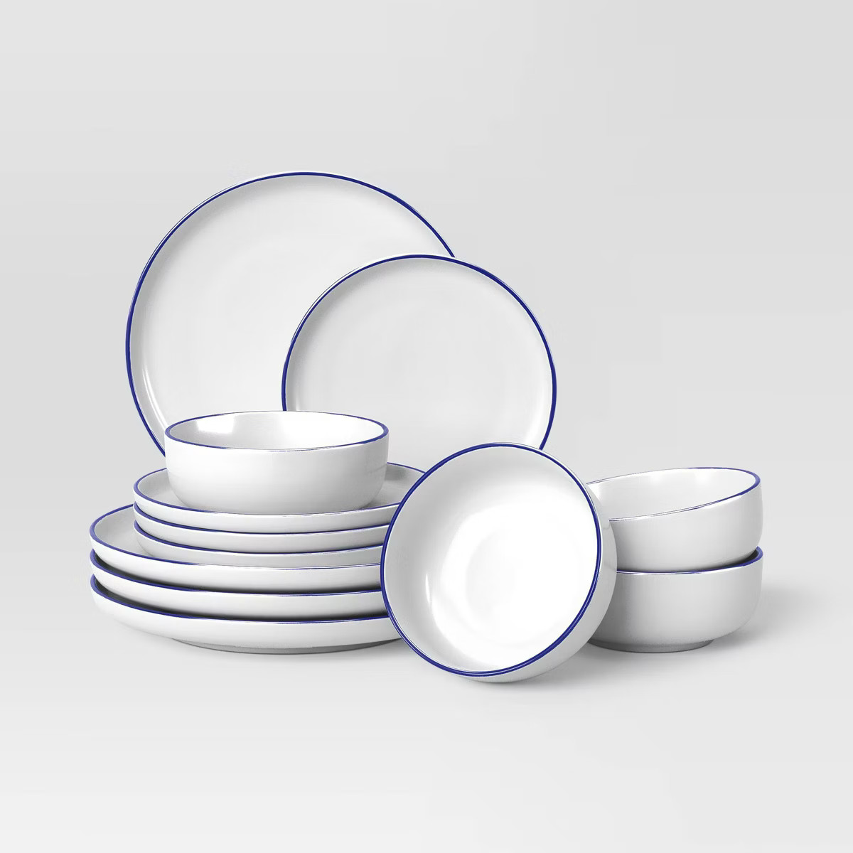 12pc Stoneware Dinnerware Set Blue Rim - Threshold™ | Target