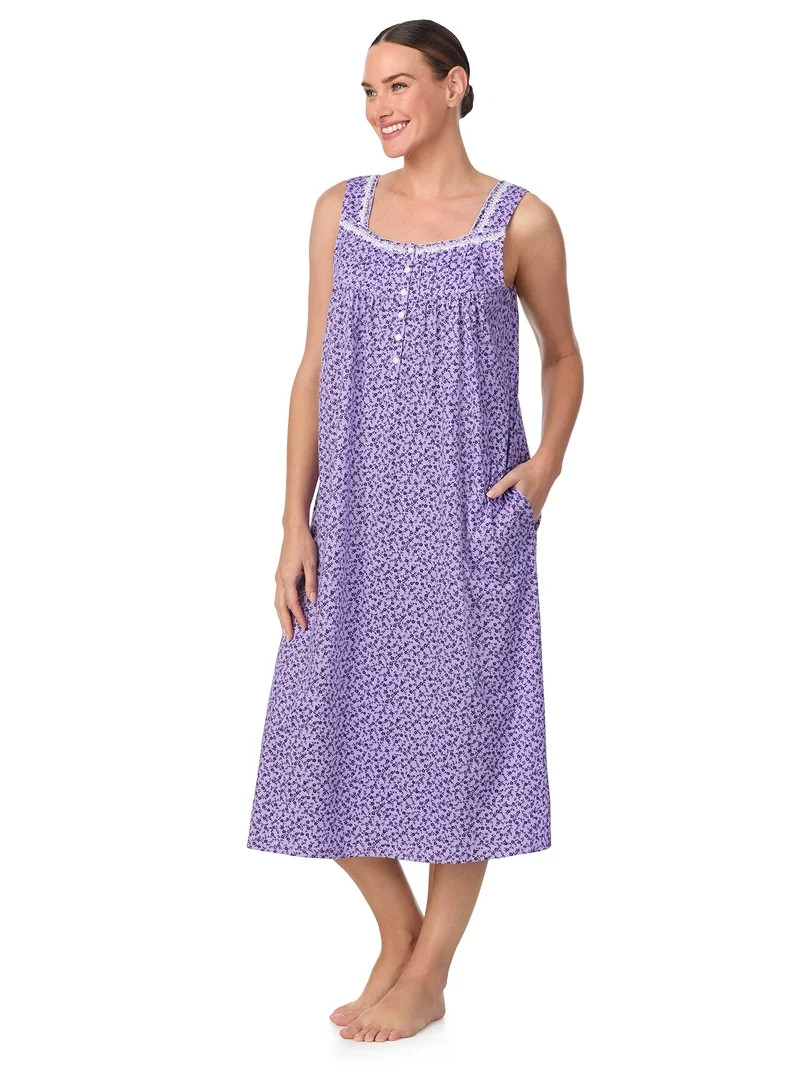 Aria Women's Sleeveless Long 100% Cotton Nightgown in 46", Sizes XS to 5X | Walmart (US)