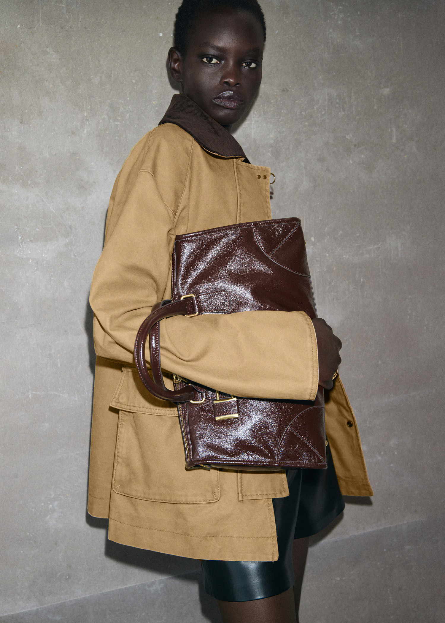 Oversized barn jacket with contrasting collar - Women | MANGO USA | Mango (US/MX/AU)