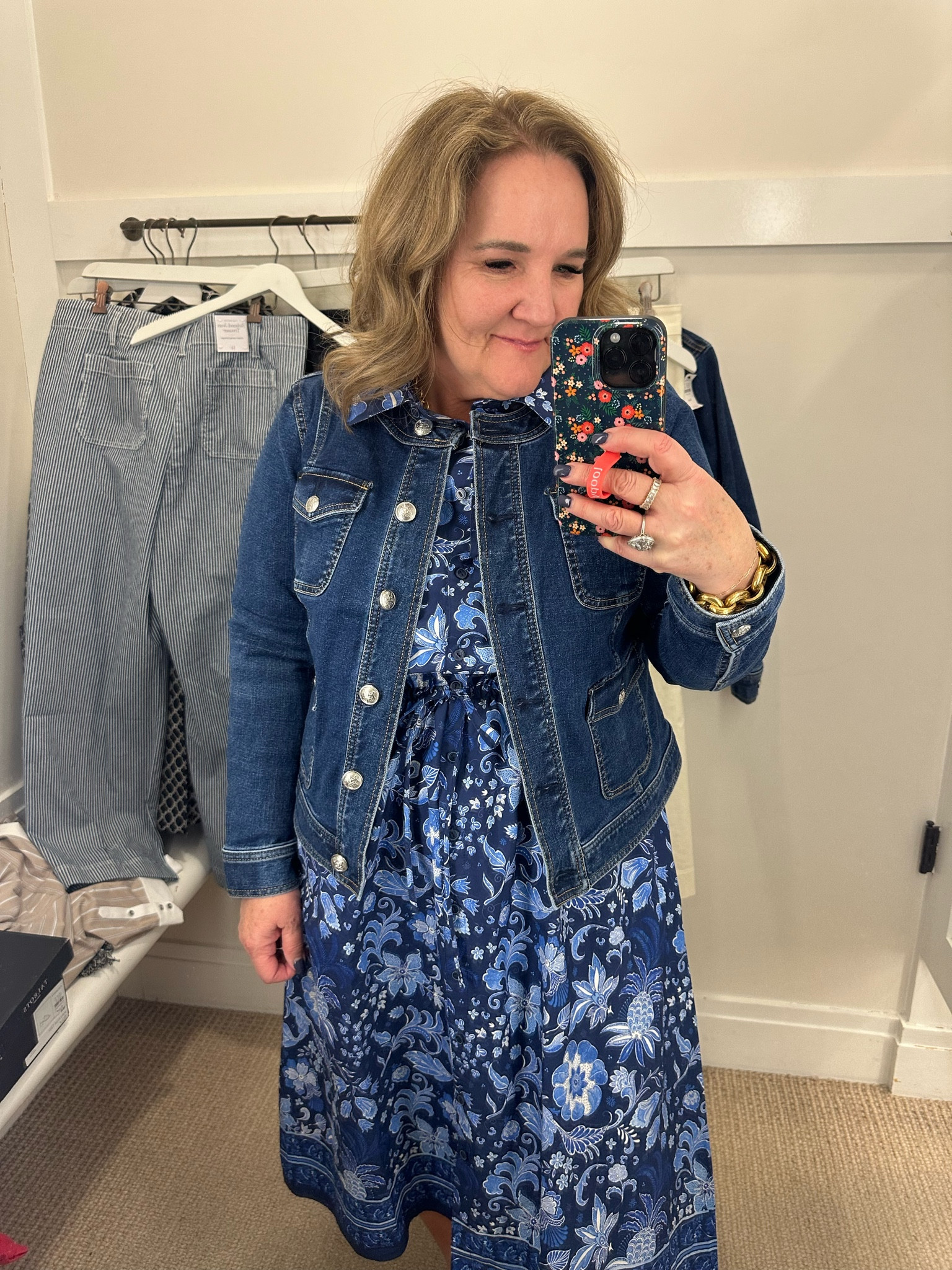 I love the silhouette of this denim jacket. It has silver buttons, and the styling is like the trending lady jacket. I am wearing a petite large, and I like the fitted silhouette.
The dress is a size XL. I really needed a petite XL. It’s a pretty cotton dress. 

Tell sale, Easter dress vacation, outfit, spring outfit

#LTKover40 #LTKmidsize #LTKsalealert