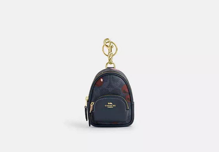 Coach Outlet Mini Court Backpack Bag Charm In Signature Canvas With Cherry Print - Blue/Multi | Coach Outlet US
