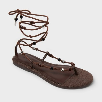 Women's Leni Beaded Sandals - Universal Thread™ Brown 12 | Target