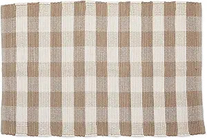 DII Buffalo Check Rug Collection, Hand Dyed Reversible Chindi Rug, 26x40, Stone/Cream | Amazon (US)