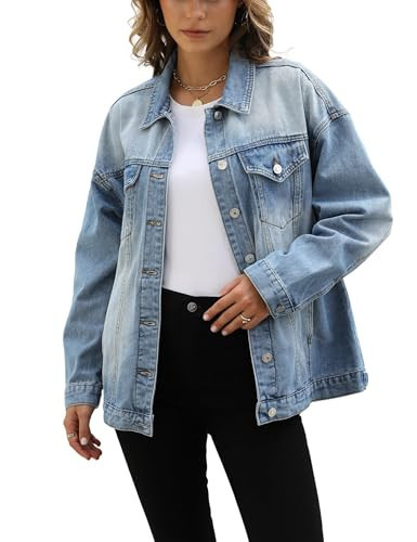 Omoone Women's Oversized Mid Long Denim Jacket Jean Biker Coat (0199-Sky Blue-XXL) | Amazon (US)