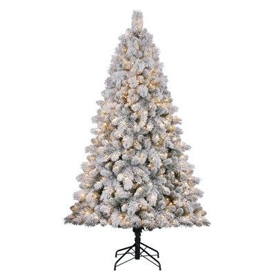 Home Heritage Cascade 7' Pine White Flocked Artificial Prelit Christmas Tree | Target