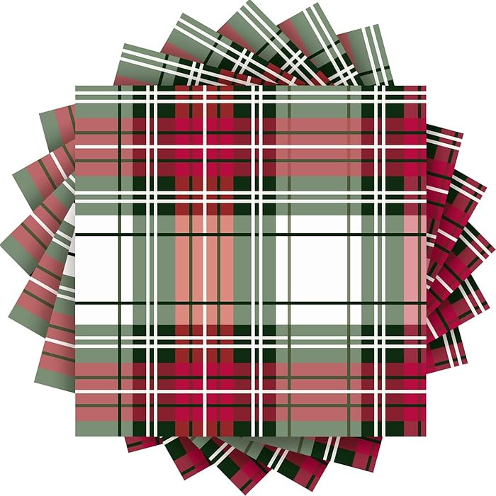 ​Quera 50-Pack Christmas Paper Napkins Dark Green Plaid with Red and White Buffalo Plaid Dispos... | Amazon (US)