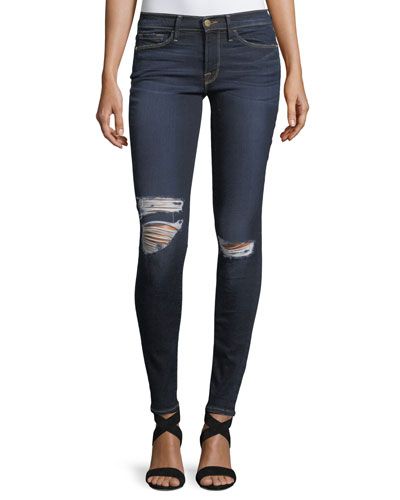 Le Skinny De Jeanne Distressed-Knee Skinny Jeans | Neiman Marcus