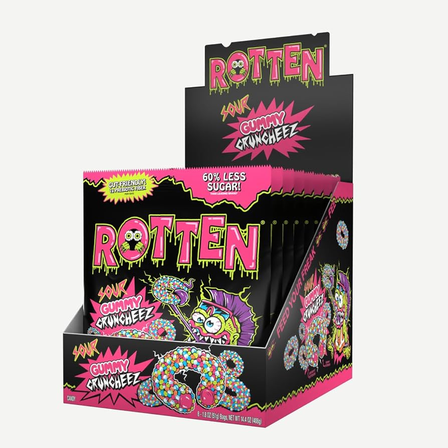 Rotten Sour Gummy Cruncheez - Low Sugar, Low Calorie, 5g Gut-Friendly Prebiotic Fiber, Gluten Fre... | Amazon (US)