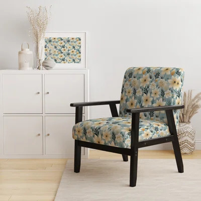Coastal Harmony Floral Pattern I - Upholstered Cottage Accent Arm Chair | Wayfair North America