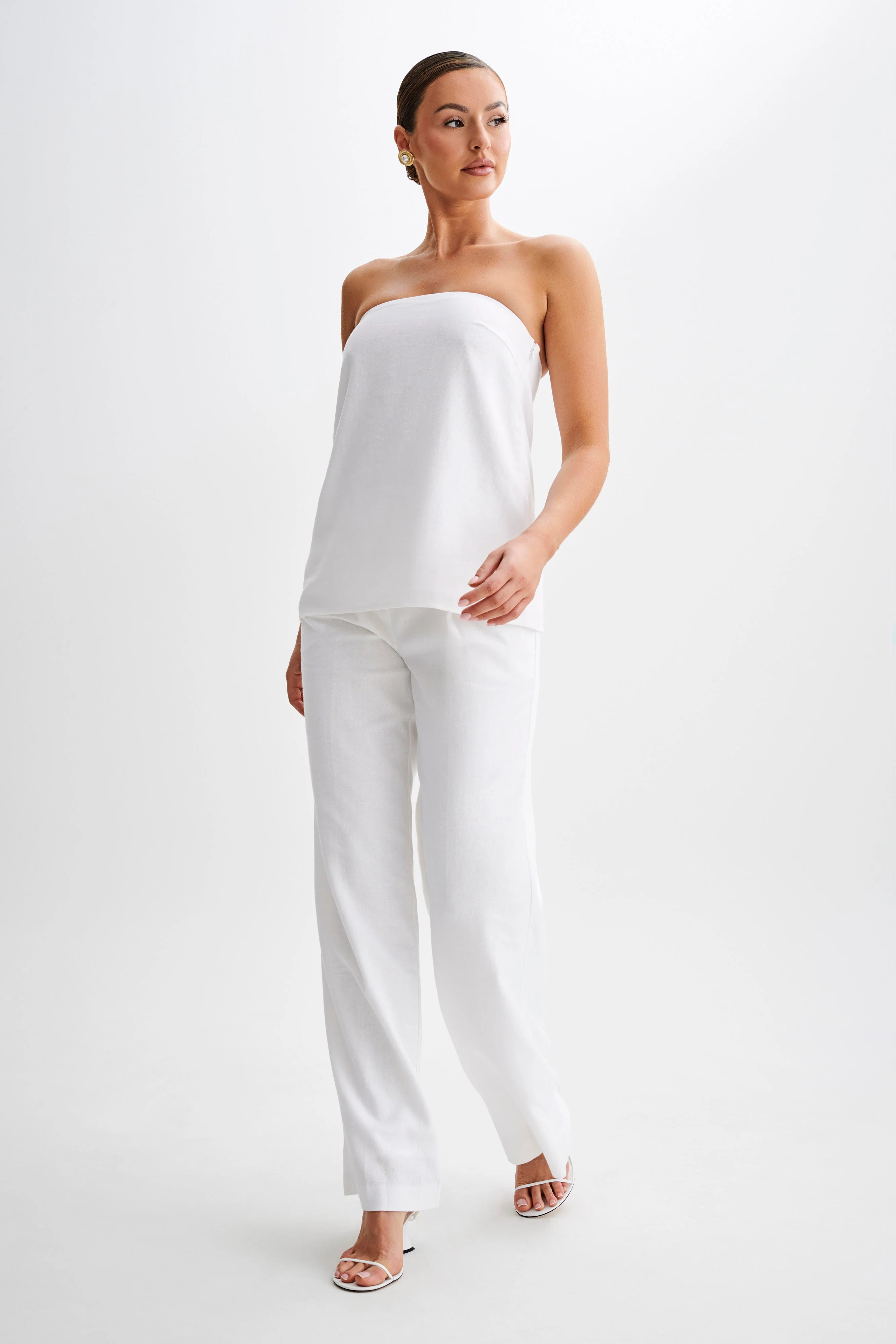 Adrina Straight Leg Linen Pant - White | MESHKI US