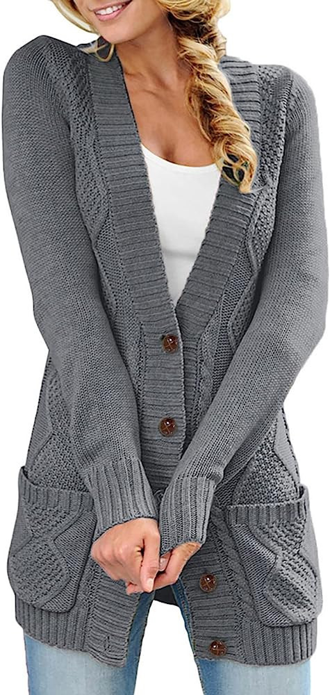 Sidefeel Women Open Front Cardigan Sweater Button Down Knit Sweater Coat | Amazon (US)