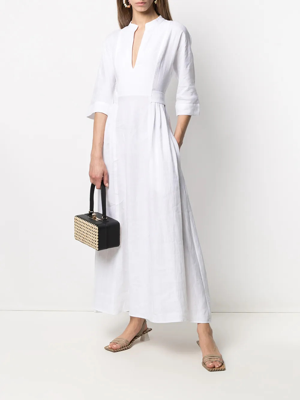 V-neck linen maxi dress | Farfetch (US)