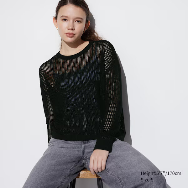 Mesh Crew Neck Long-Sleeve Sweater | UNIQLO (US)