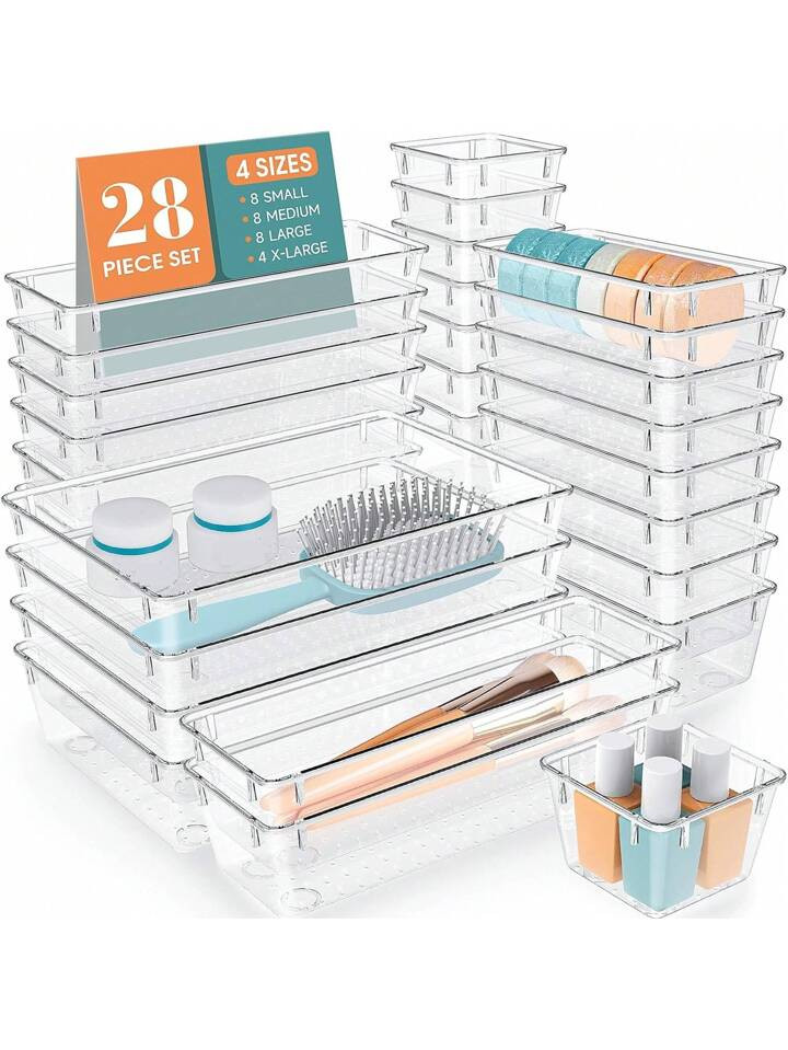 Set Of 7/10/16/21/25/28/37 Transparent PET Desktop Storage Box, Multi-Functional Drawer Type Stor... | SHEIN