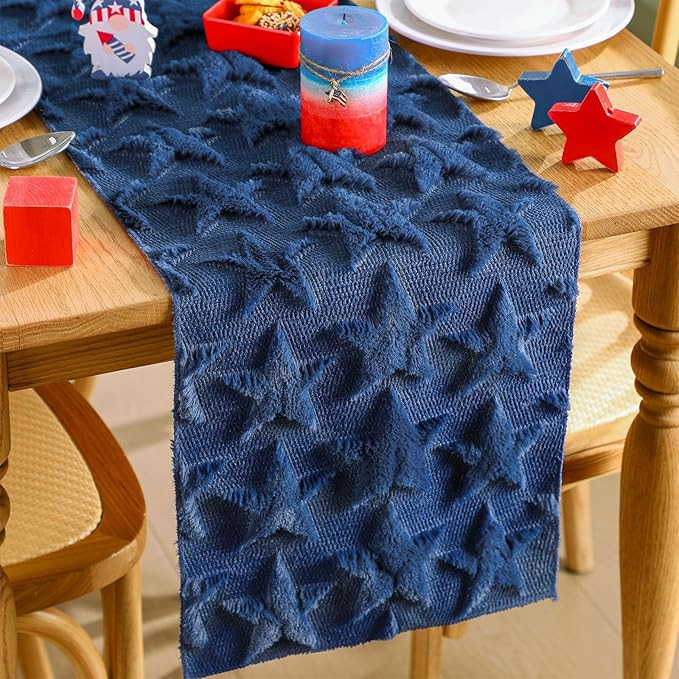 Patriotic Table Runner 13 x 72 Inch, 4th of July Table Decorations Blue Star 3D Jacquard Tablerun... | Amazon (US)