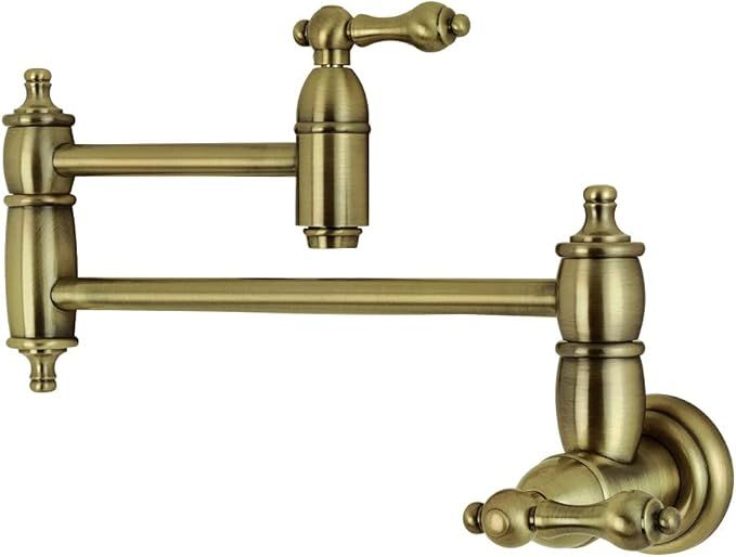 Kingston Brass KS3103AL Wall Mount Pot Filler Kitchen Faucet, Antique Brass | Amazon (US)