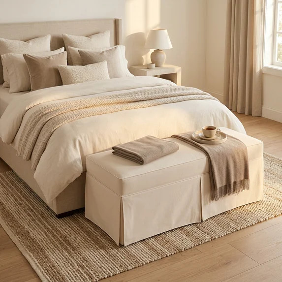 My Texas House Clementine Upholstered Skirted Bench, Taupe | Walmart (US)