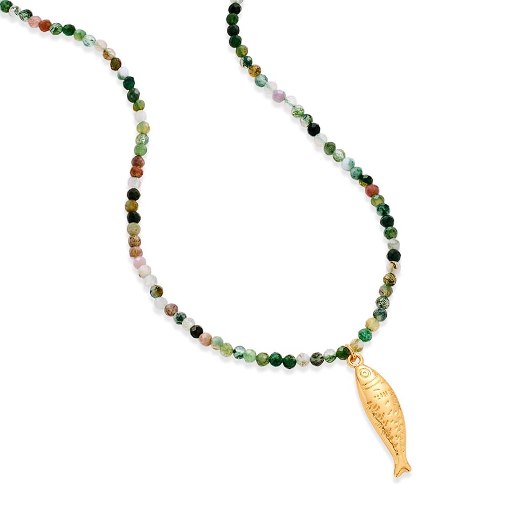 Boho Fish Necklace for Women - Blue Natural Stone Fish Pendant Necklace, Bohemian Beach Jewelry C... | Amazon (US)