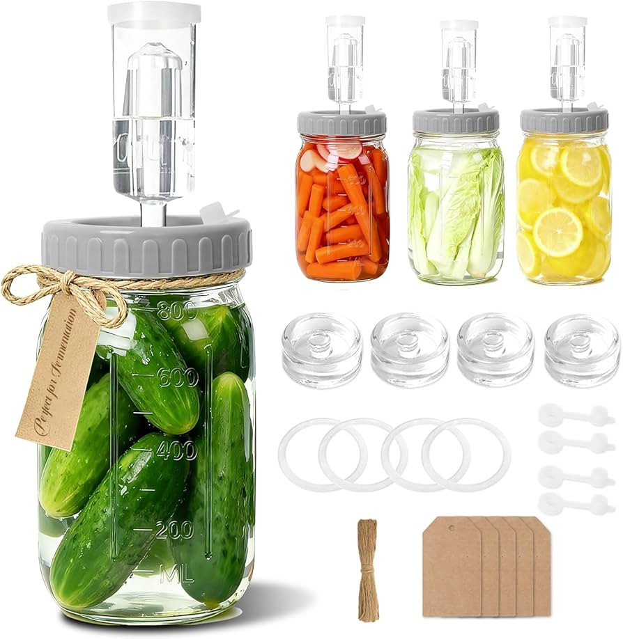 4-Pack Mason Jar Fermentation Kit(Jars Included) Four 32oz Fermentation Jars with Plastic Ferment... | Amazon (US)