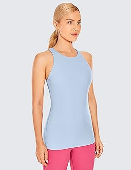 CRZ YOGA Womens High Neck Workout Tank Tops - with Built-in Shelf Bra Racerback Athletic Sports S... | Amazon (US)