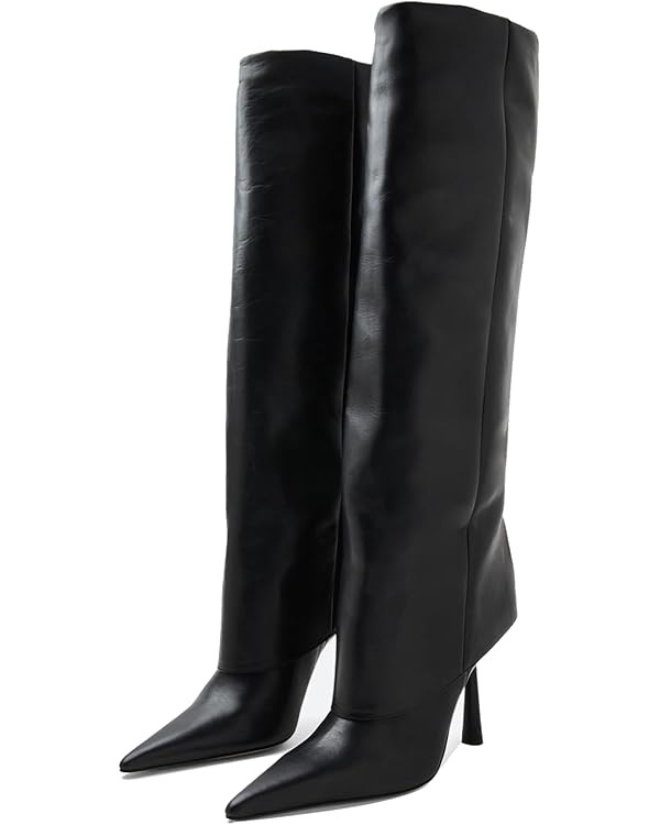 Goolita Fold Over Boots For Women, Pointed Toe Stiletto Heel Knee High Boots Leather Comfortable ... | Amazon (US)