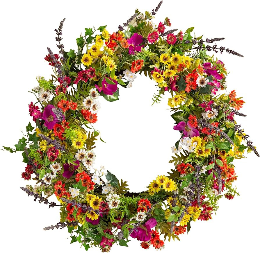Balsam Hill Outdoor Meadow Spring & Summer Wreath - 28" Premium UV-Protected Floral Door Wreath f... | Amazon (US)