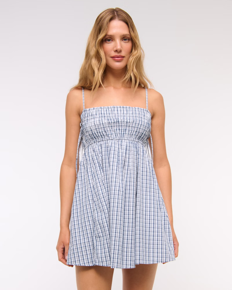 Smocked Babydoll Tie Mini Dress | Abercrombie & Fitch (US)