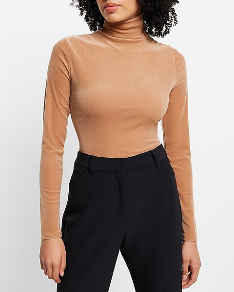 Velvet Body Contour Mock Neck Thong Bodysuit | Express