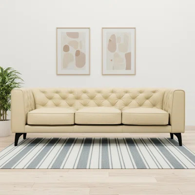 Avila 89" Genuine Leather Tufted Sofa with Tuxedo Arms | Wayfair North America