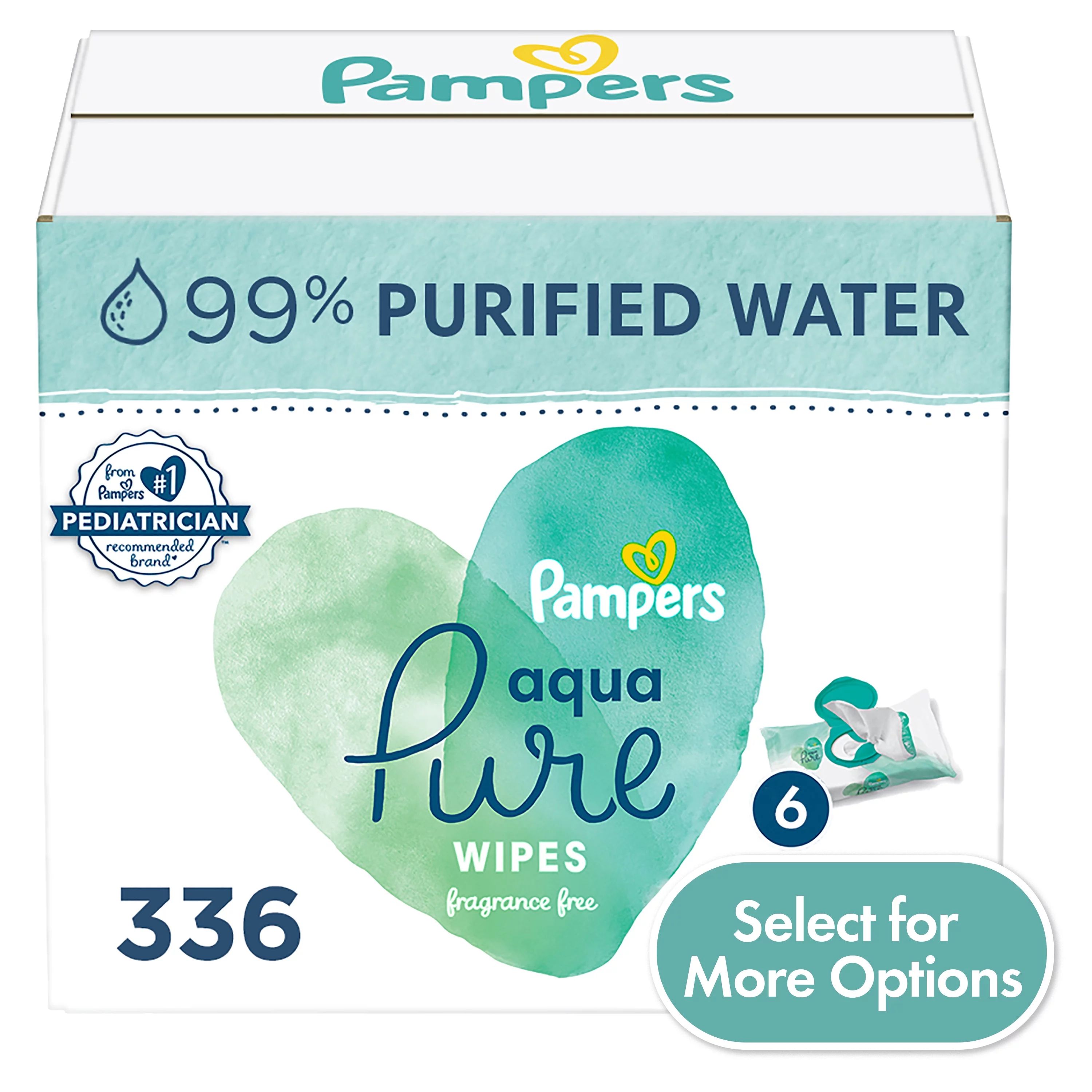 Pampers Aqua Pure Baby Wipes 6X Flip-Top Packs 336 Wipes (Select for More Options) - Walmart.com | Walmart (US)