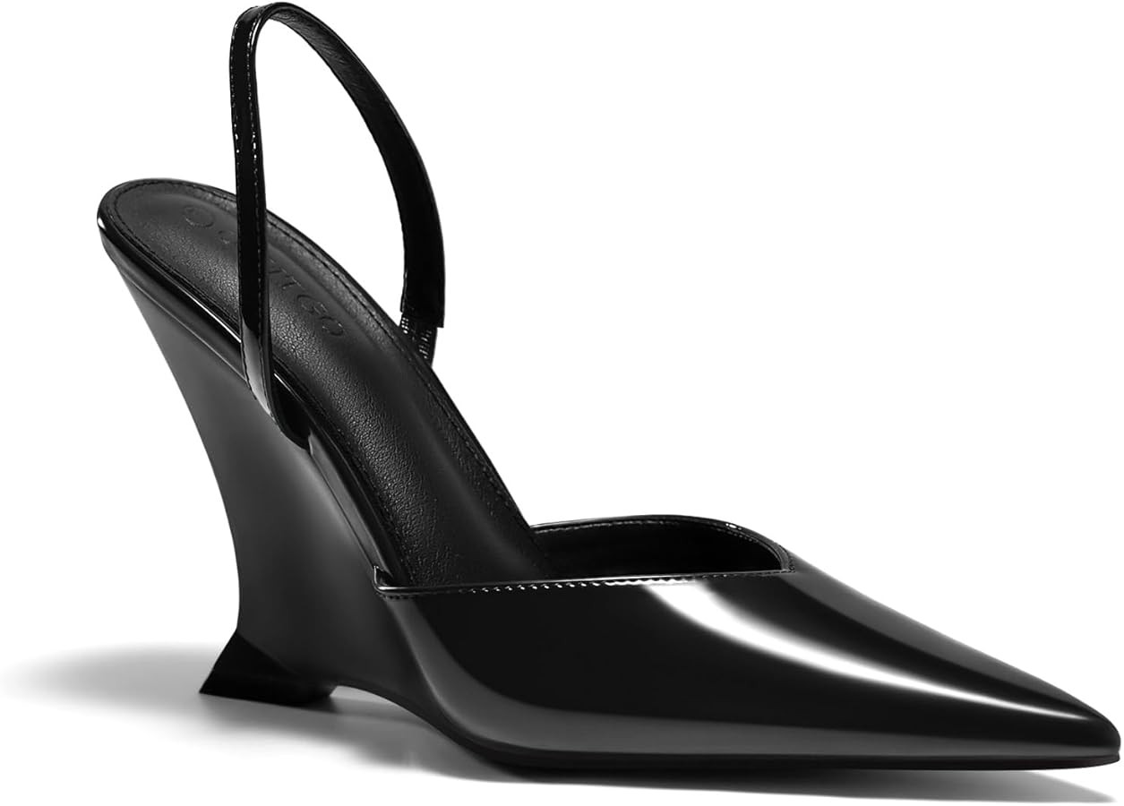 Coutgo Womens Slingback Wedge Heels Closed Pointed Toe D'Orsay Pumps Slip On Work Dress Shoes | Amazon (US)