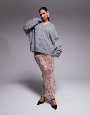 ASOS DESIGN delicate lace scatter sequin maxi skirt in pink | ASOS (Global)