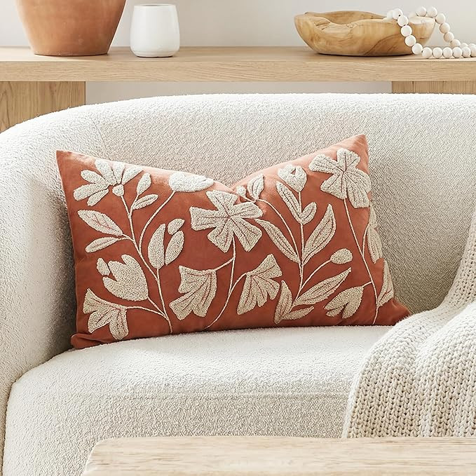 BlissBlush 12x20 Lumbar Pillow Cover, Brick Red Rectangular Decorative Throw Pillowcase for Couch... | Amazon (US)