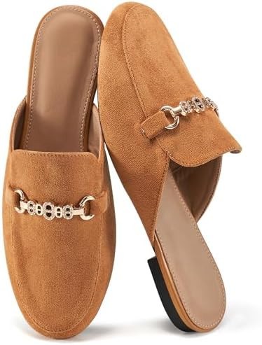 Womens Mules Buckle Flats: Classic Suede Slip On Shoes Dressy Closed Toe Backless Slides Loafers ... | Amazon (US)
