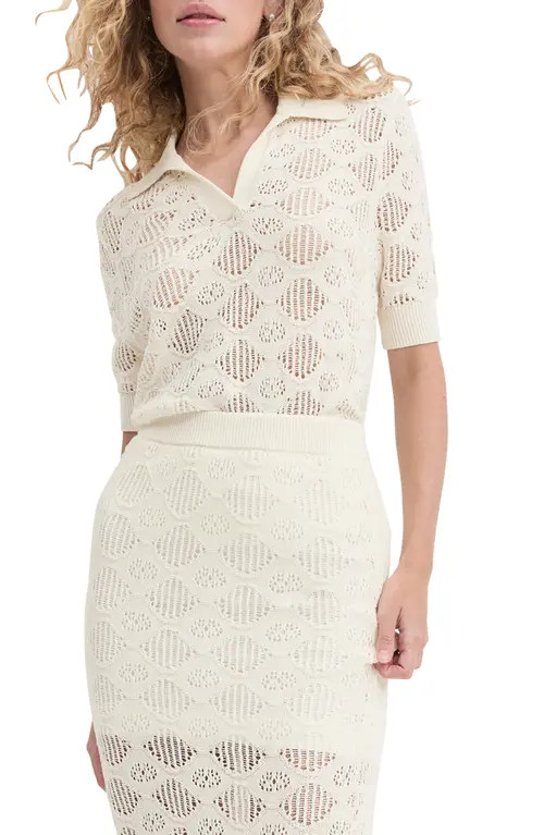 Favorite Daughter The Courtside Open Stitch Polo Sweater in Ivory at Nordstrom, Size Large | Nordstrom