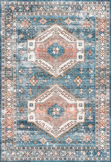 Blue Ria Geometric Washable Area Rug | Rugs USA