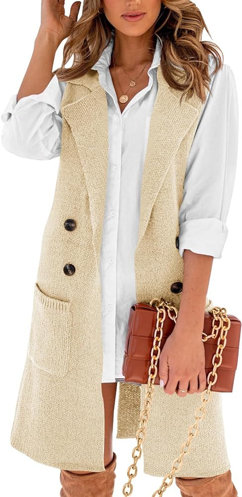 Danedvi Women Open Front Lapel Collar Cardigan Vest Button Down Long Sweaters Cardigan Solid Oute... | Amazon (US)